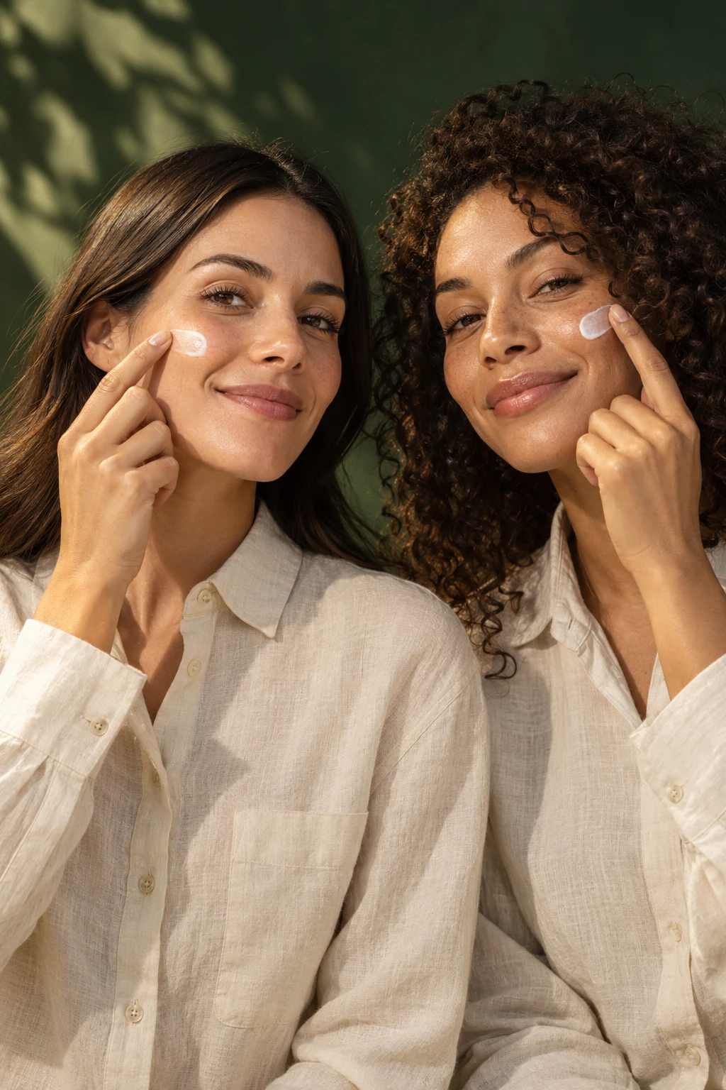 Imagen ilustrativa de dos modelos adultas aplicándose crema facial